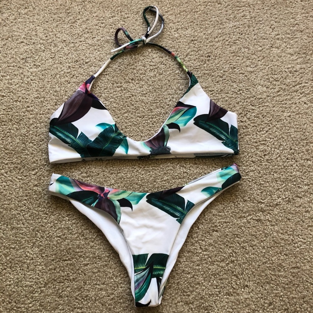 tropical print bikini swimsuit set